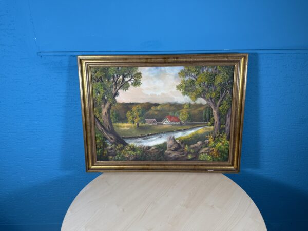 Obraz dům u vody olejomalba 59x79 cm