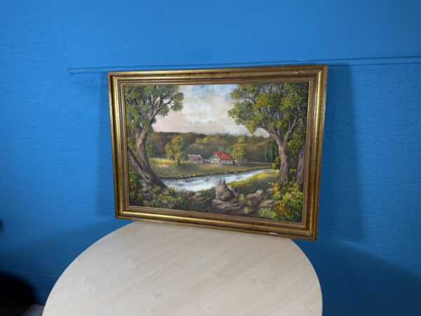 Obraz dům u vody olejomalba 59x79 cm - Obrázek 2