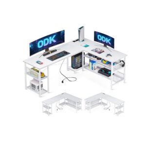 Rohový herní stůl bílý s USB porty NOVÝ 2. jakost