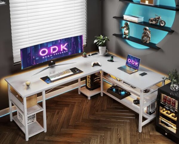Rohový herní stůl bílý s USB porty NOVÝ 2. jakost - Obrázek 2