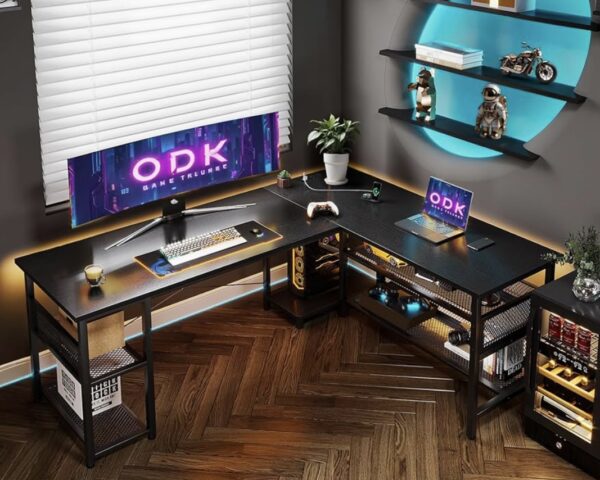 Rohový herní stůl černý s USB porty NOVÝ 2. jakost - Obrázek 2