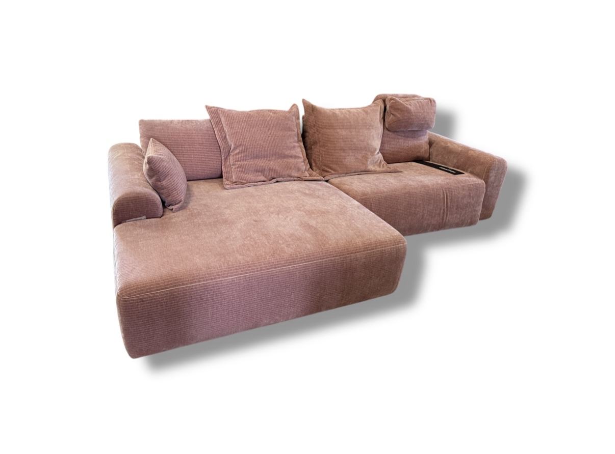 Rohová sedačka elektr. polohování růž. NOVÁ 2. j.