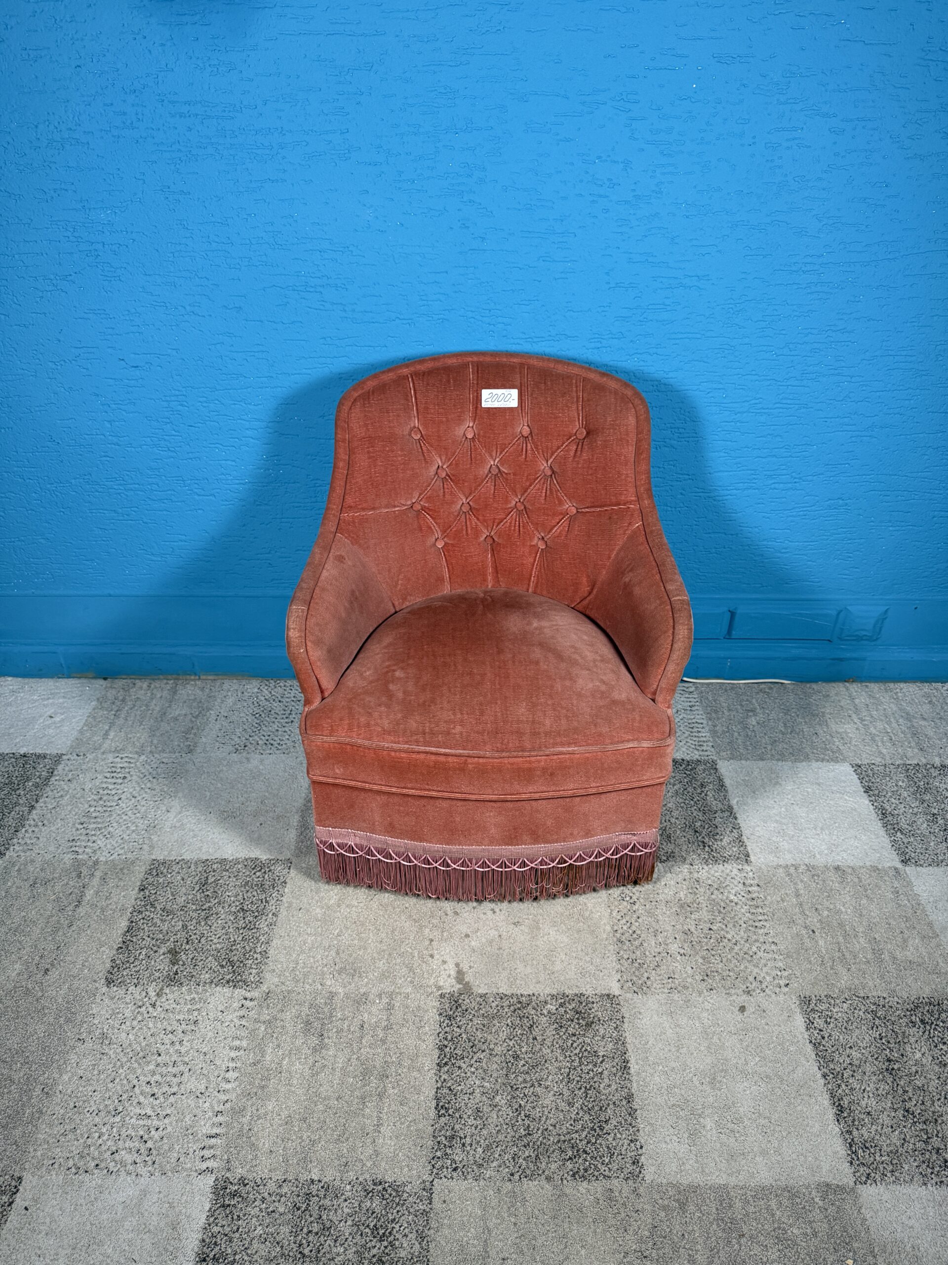 Retro sametové křeslo 70.-80. léta růžové 2 kusy