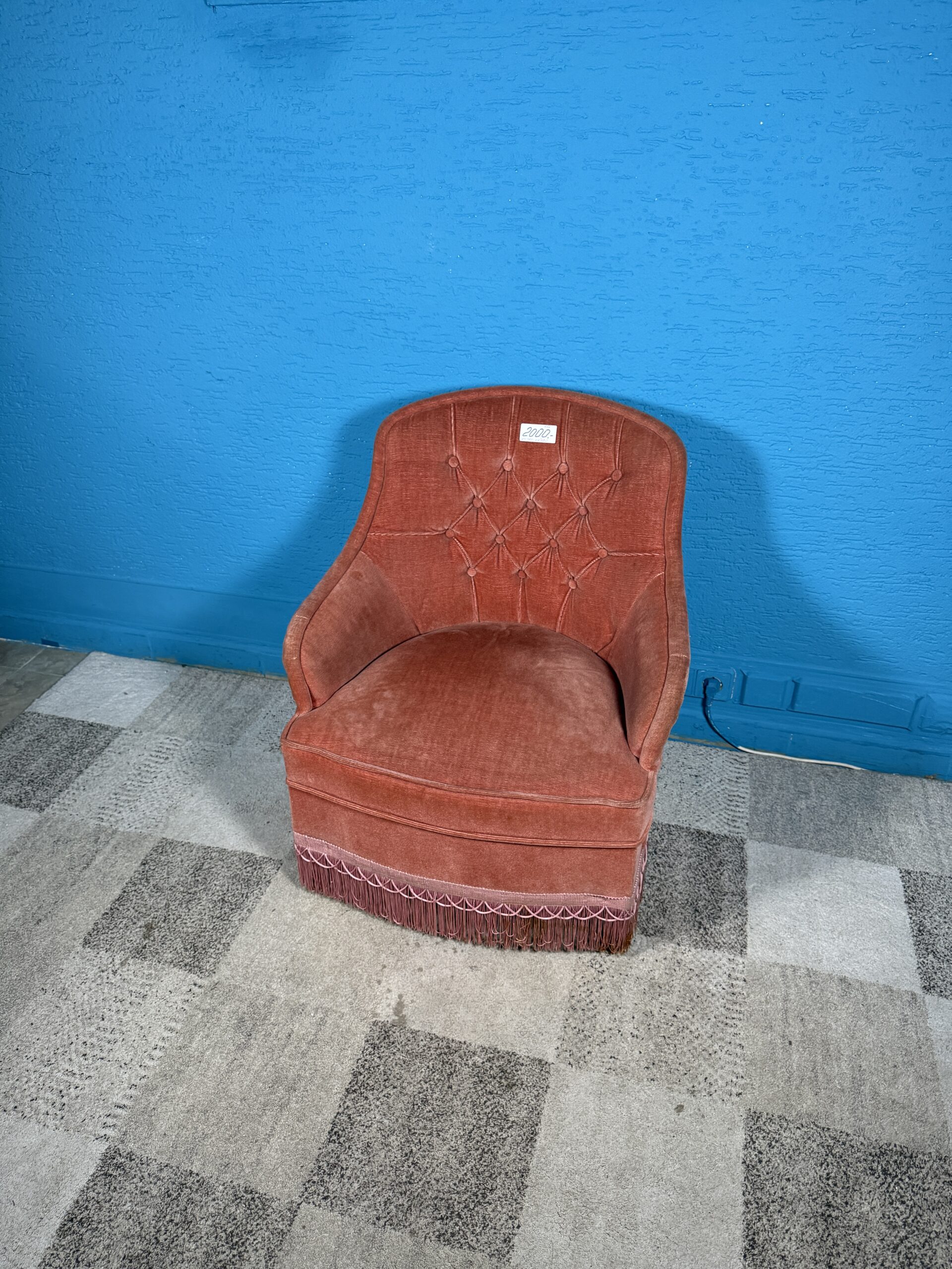 Retro sametové křeslo 70.-80. léta růžové 2 kusy - Obrázek 2