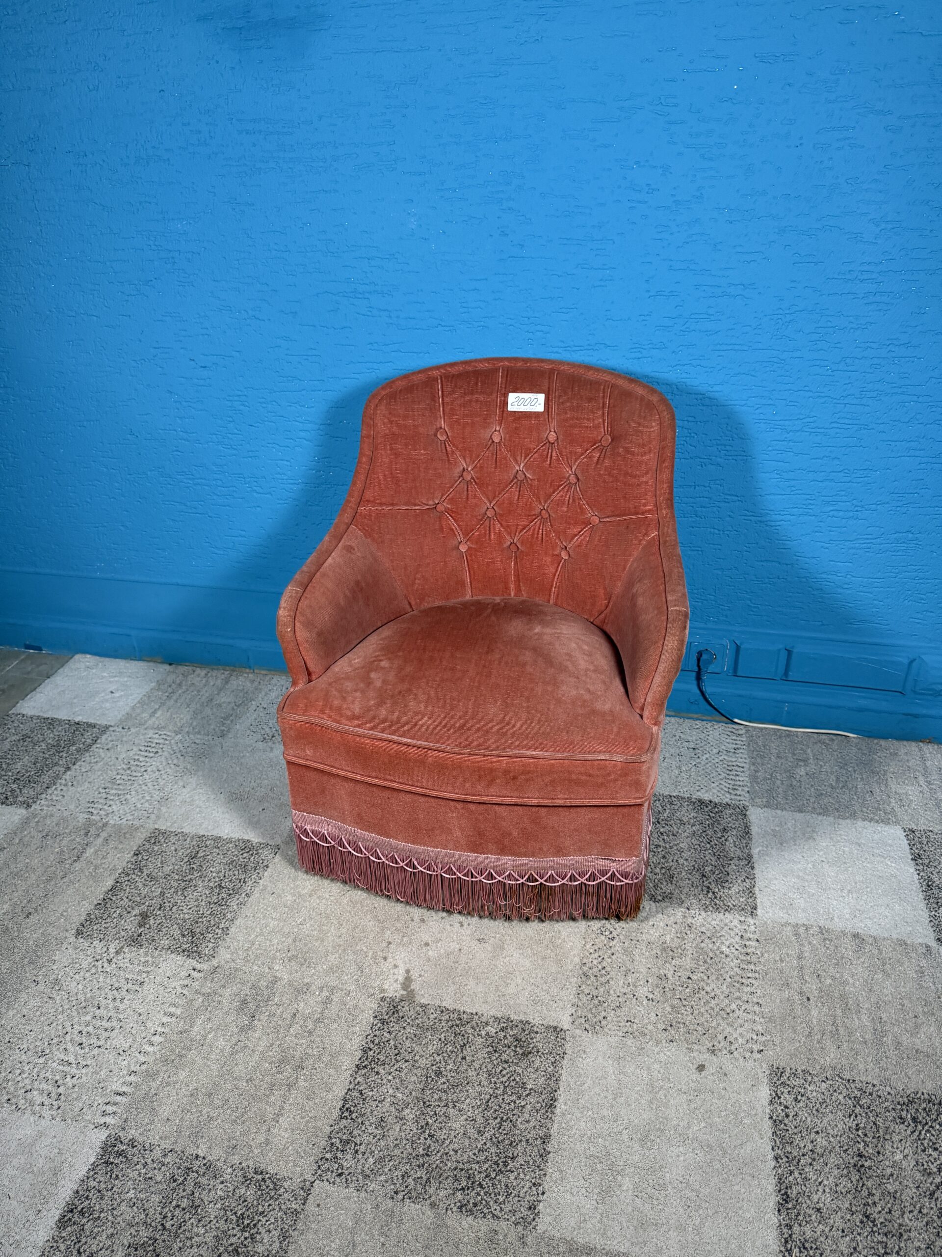 Retro sametové křeslo 70.-80. léta růžové 2 kusy - Obrázek 3