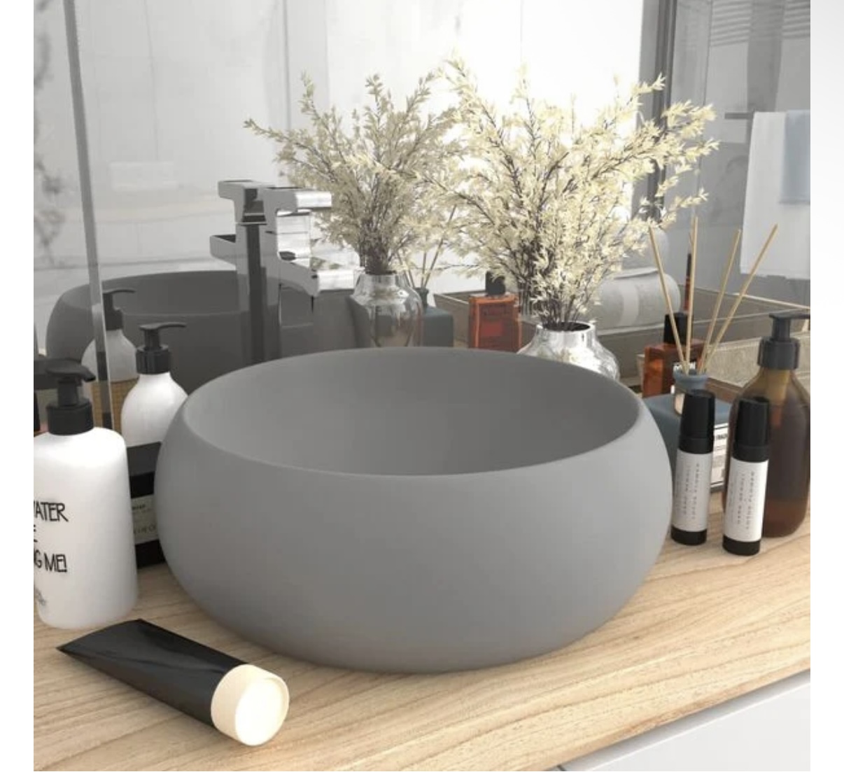 Umyvadlo kulaté matné šedé keramické NOVÝ 2.jakost - Obrázek 2