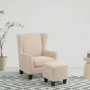Křeslo s podnožkou Zhilen krémové NOVÝ 2. jakost