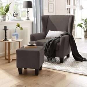 Křeslo s podnožkou Zhilen hnědé NOVÝ 2. jakost