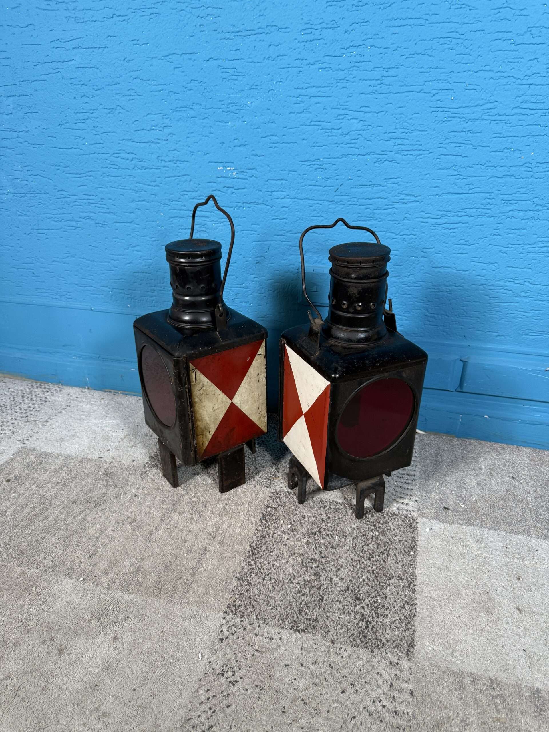 Starožitné železniční lampy pár (2 ks) KOMPLET - Obrázek 2