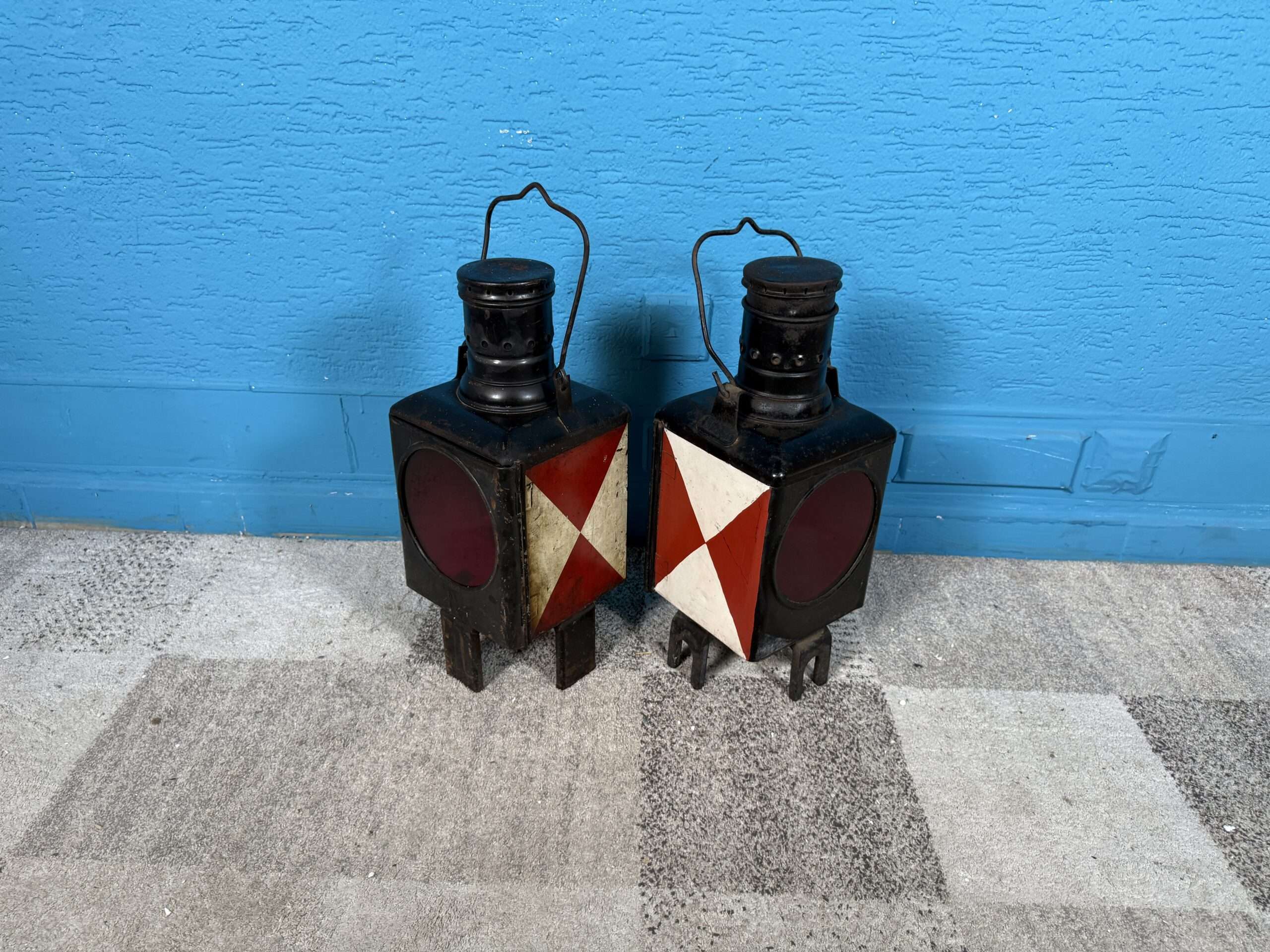 Starožitné železniční lampy pár (2 ks) KOMPLET - Obrázek 3
