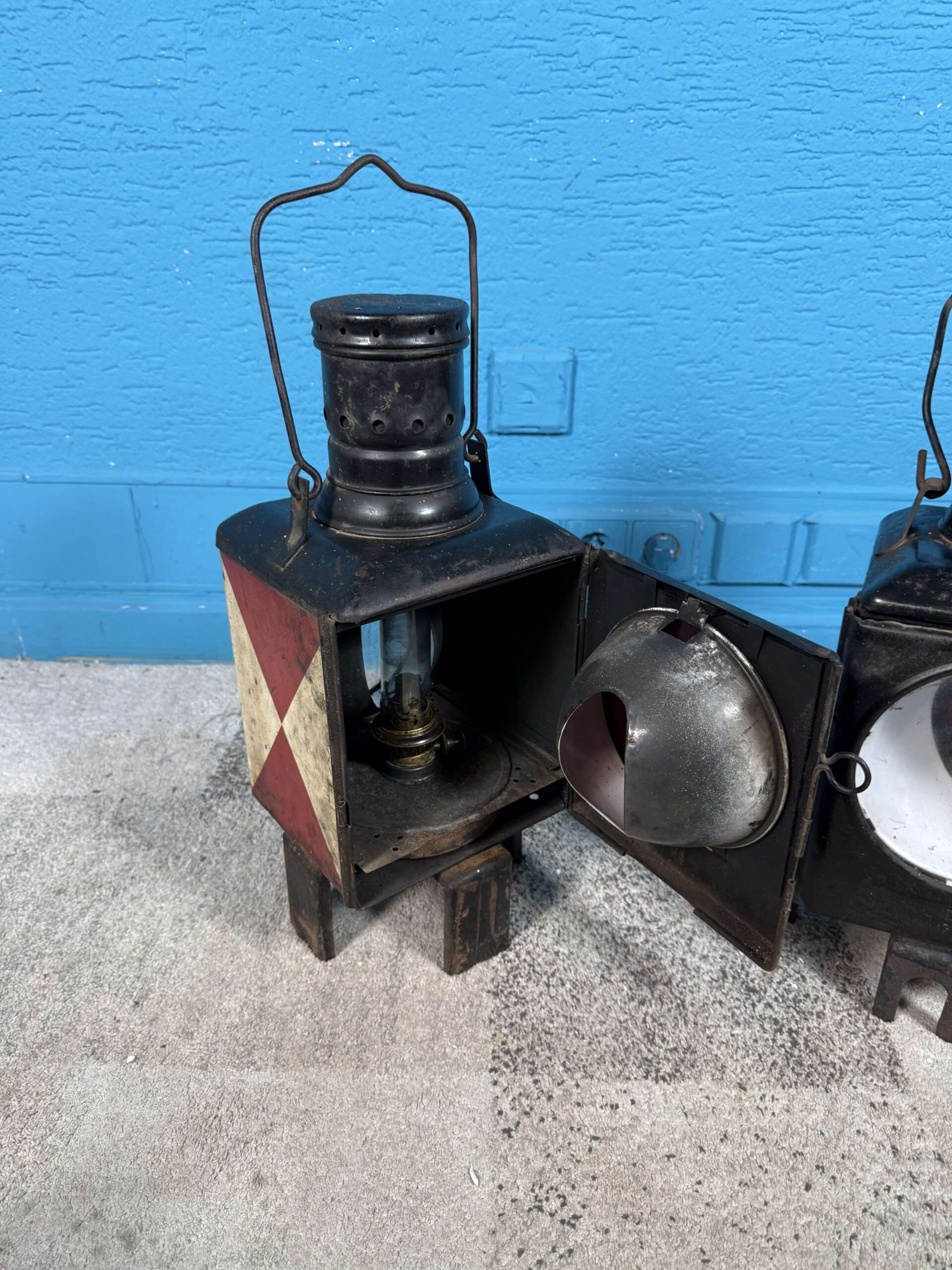 Starožitné železniční lampy pár (2 ks) KOMPLET - Obrázek 5